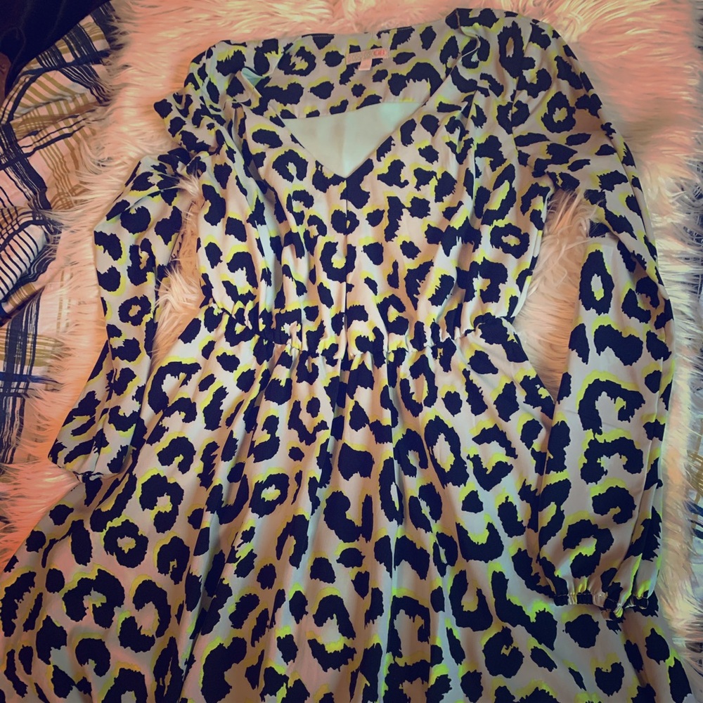Light Blue/Neon Cheetah Print Gianni Bini Dress